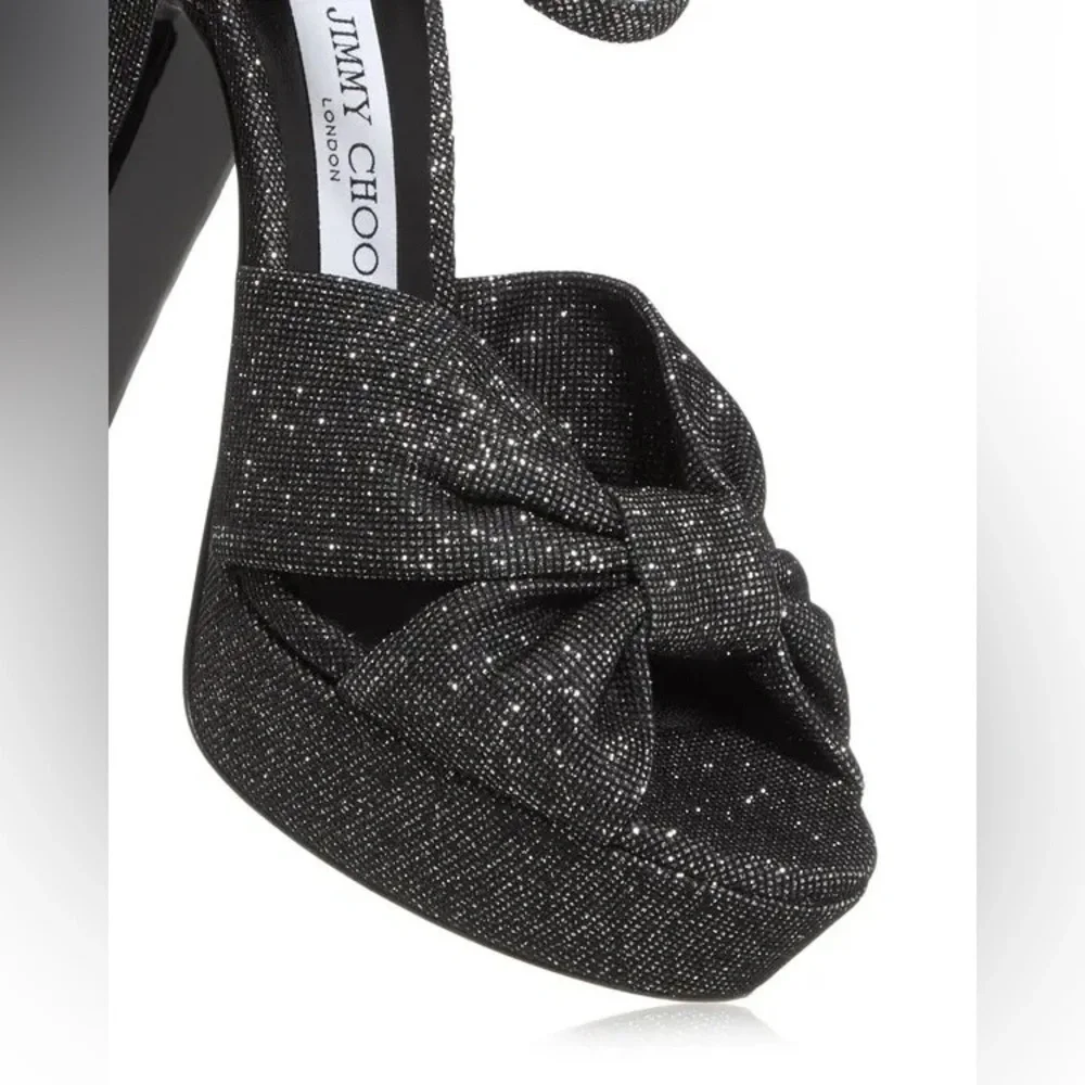 JIMMY CHOO Heloise Glitter Knot Platform Heels